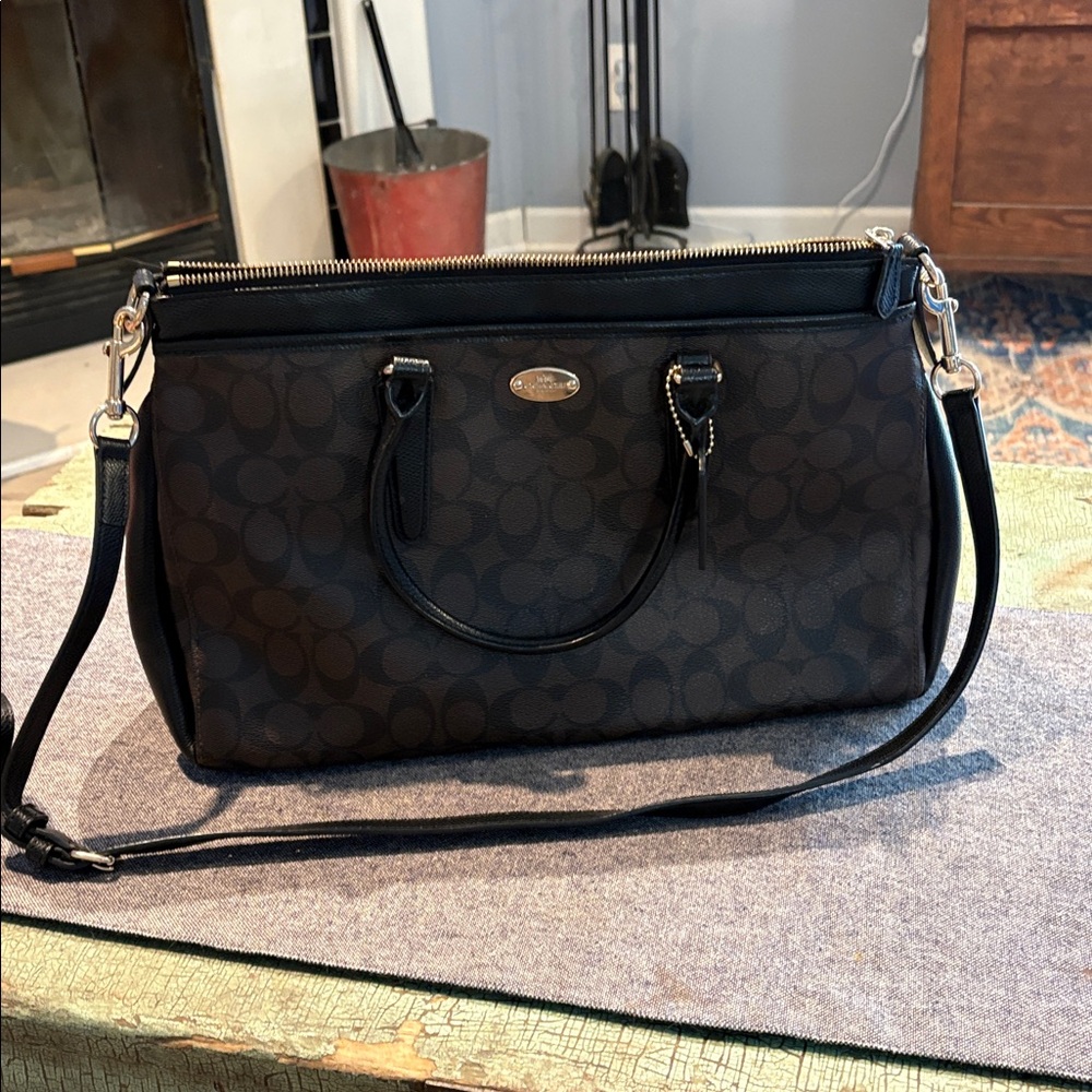 Coach Morgan Signature Satchel Brown Black Crossbody Handbag - Picture 2 of 10